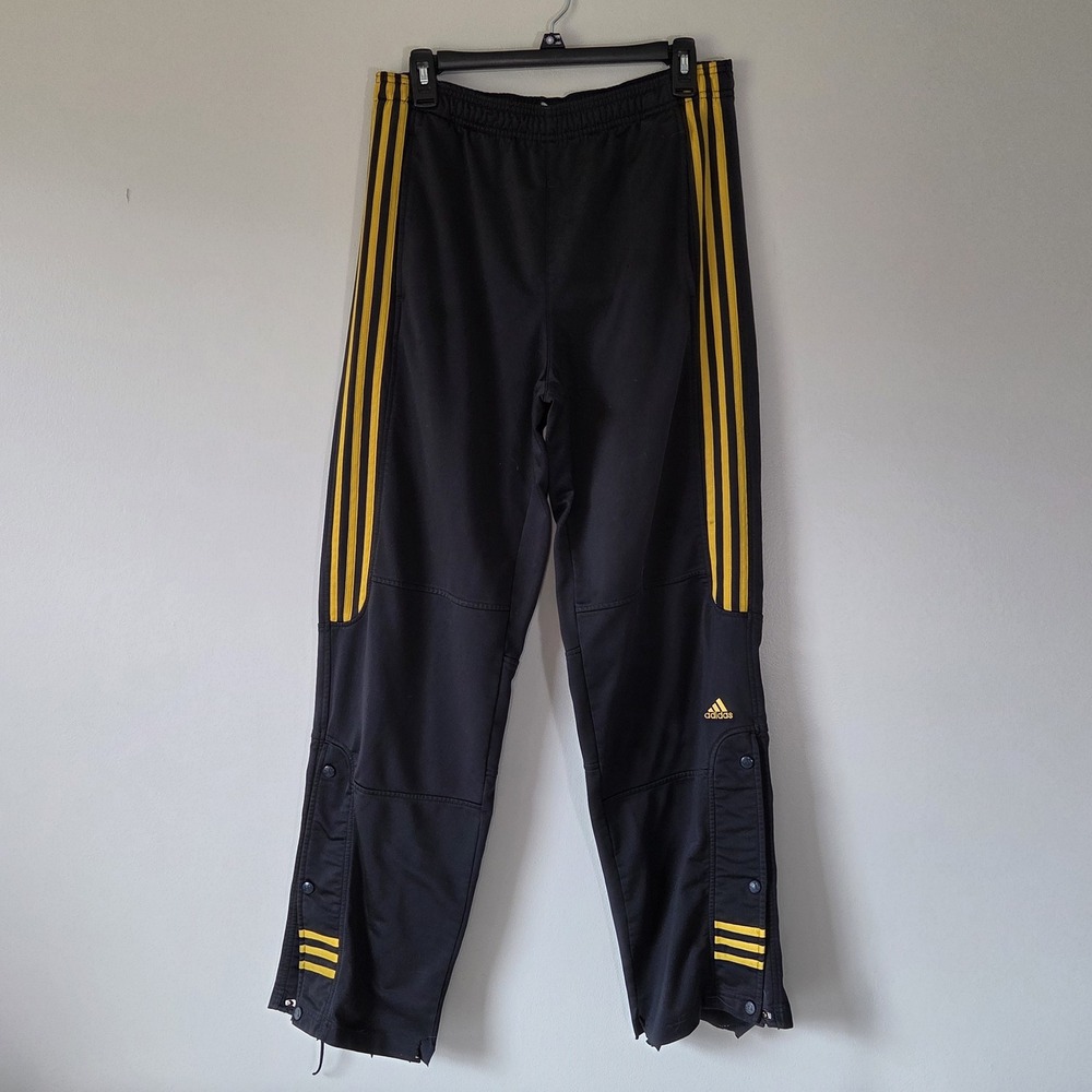 Vintage 2003 Adidas Snap Button Track Pants - Men's Medium Black/Yellow Thrashed - Picture 1 of 13